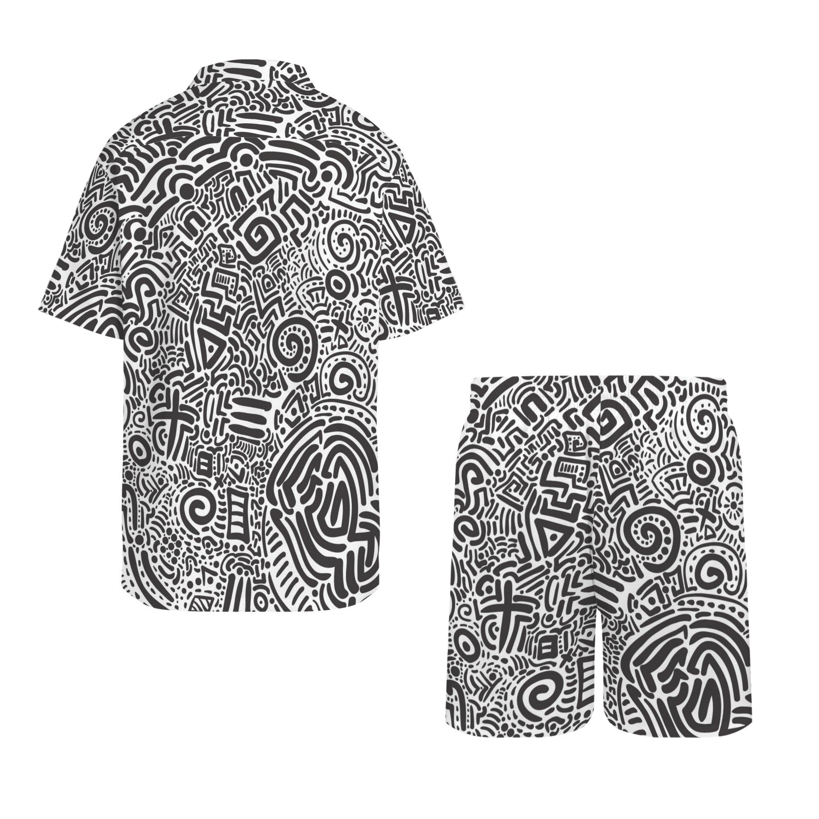 Black And White Abstract Men's Hawaiian Shirt & Shorts Set Men's Hawaiian Shirt & Shorts Set Printed Offshore