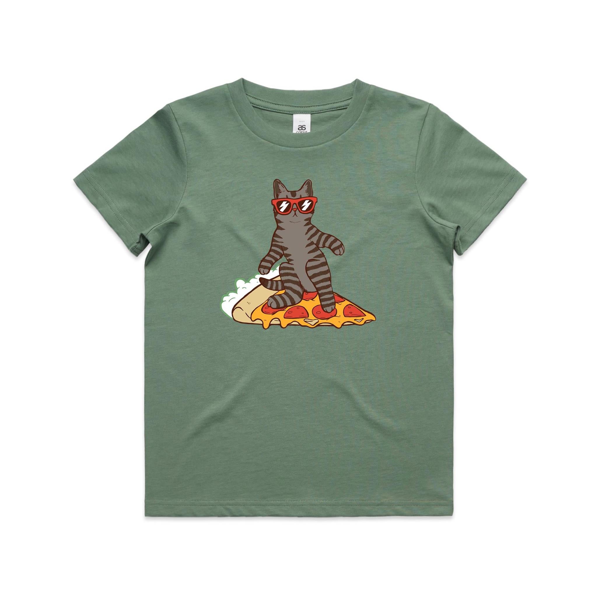 Cat Surfing On Pizza Kid's AS Colour T-shirt