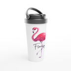Flamingo - White 15oz Stainless Steel Travel Mug Travel Mug animal Coffee Globally Fulfilled