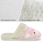 Pink Cats Women's Fur Trim Thick-Sole Indoor Slippers Women's Fur Trimmed Slippers animal Printed Offshore