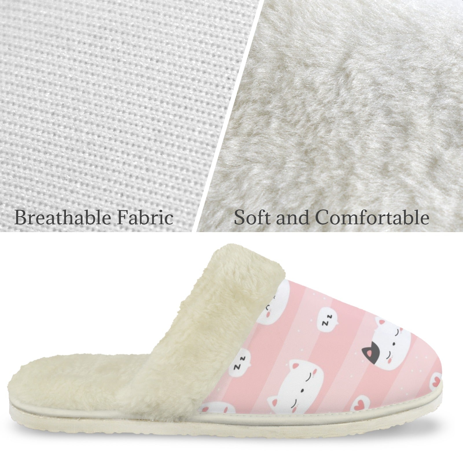 Pink Cats Women's Fur Trim Thick-Sole Indoor Slippers Women's Fur Trimmed Slippers animal Printed Offshore