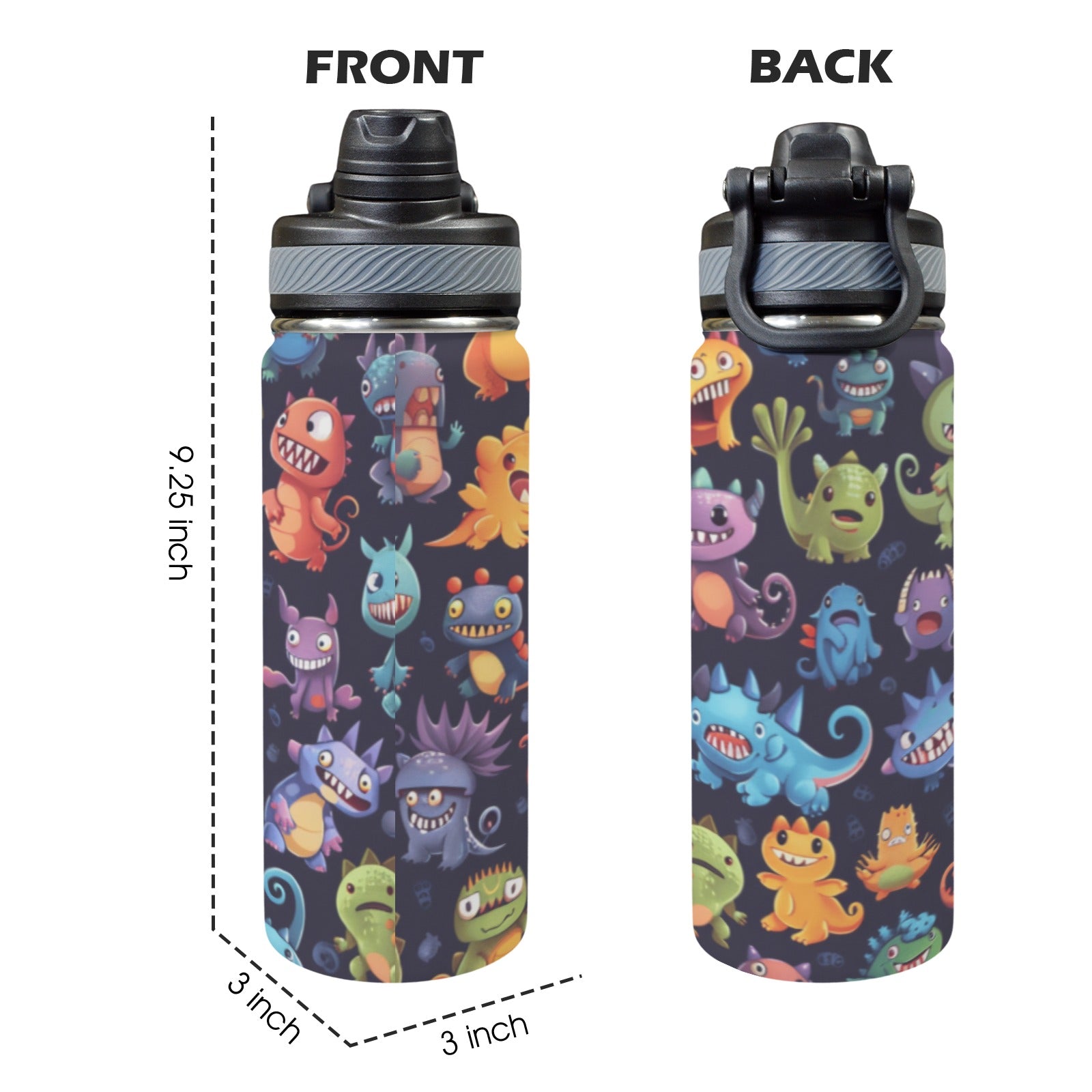 Monster Mania - Insulated Water Bottle with Dual-Use Lid (18oz) Insulated Water Bottle with Dual-Use Lid (18oz) Printed Offshore Sci Fi