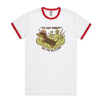 Dachshund, I've Got Friends In Low Places AS Colour Staple Ringer Tee White Red Ringer T-Shirt animal Printed In Australia