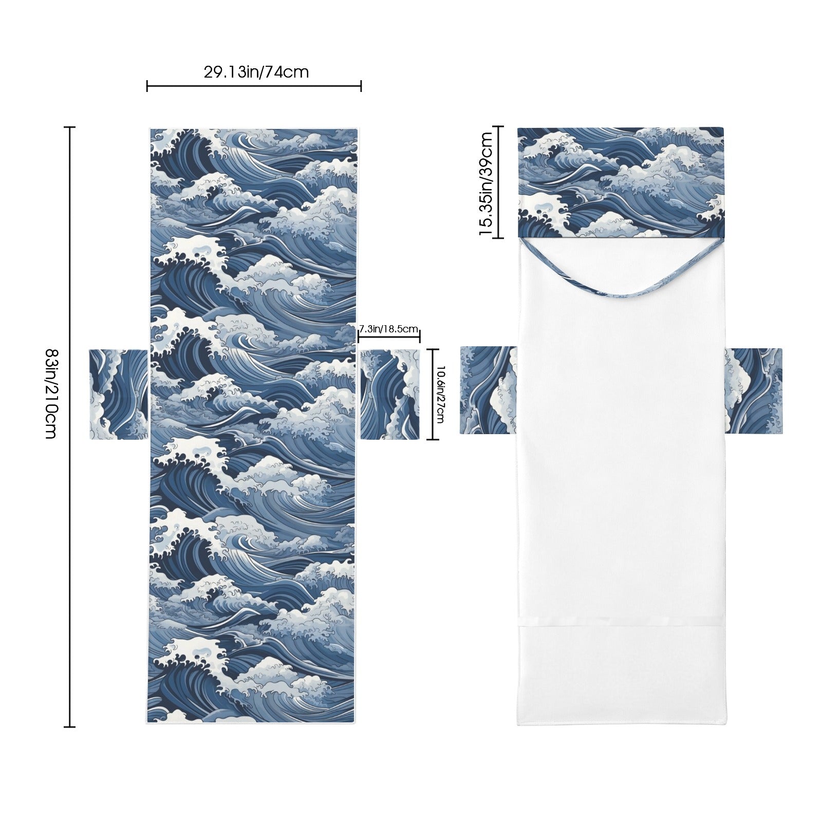 Japanese Waves Beach Chair Towel Cover with Side Pockets