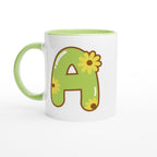 Personalised Initial With Flowers White 11oz Ceramic Mug with Color Inside Ceramic Green Personalised 11oz Mug customise Globally Fulfilled Name personalise