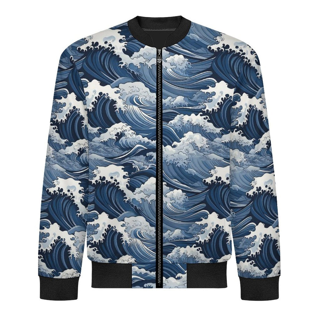 Japanese Waves Men's Casual Zip‑Up Bomber Jacket