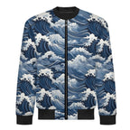 Japanese Waves Men's Casual Zip‑Up Bomber Jacket