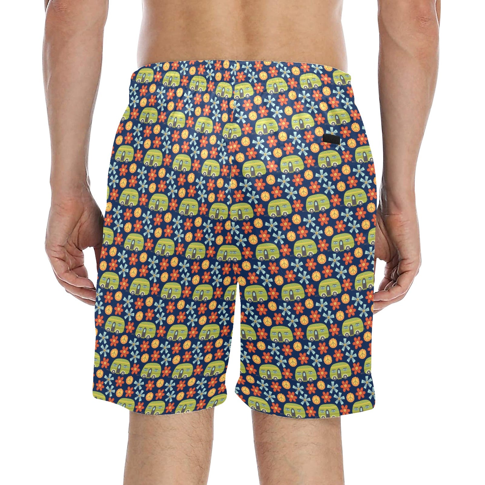 Hippie Caravan - Men's Mid-Length Beach Shorts Men's Mid-Length Beach Shorts Printed Offshore Retro