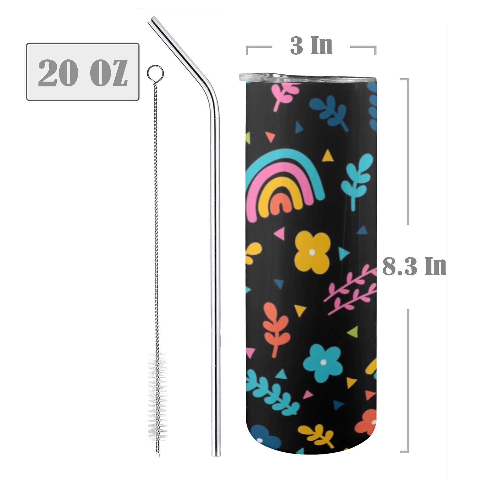 Rainbows And Flowers - 20oz Tall Skinny Tumbler with Lid and Straw