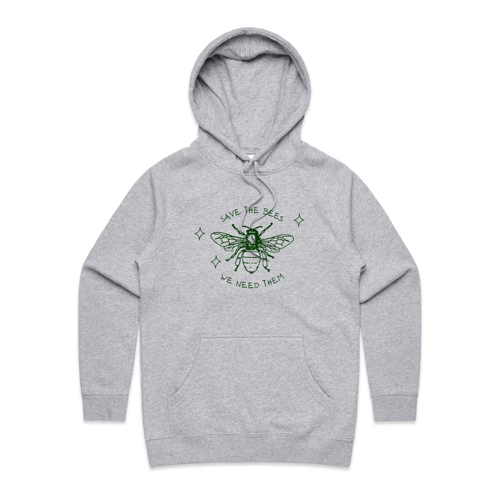 Save The Bees - Womens Hoodie Grey Marle Womens Hoodie Environment Printed In Australia