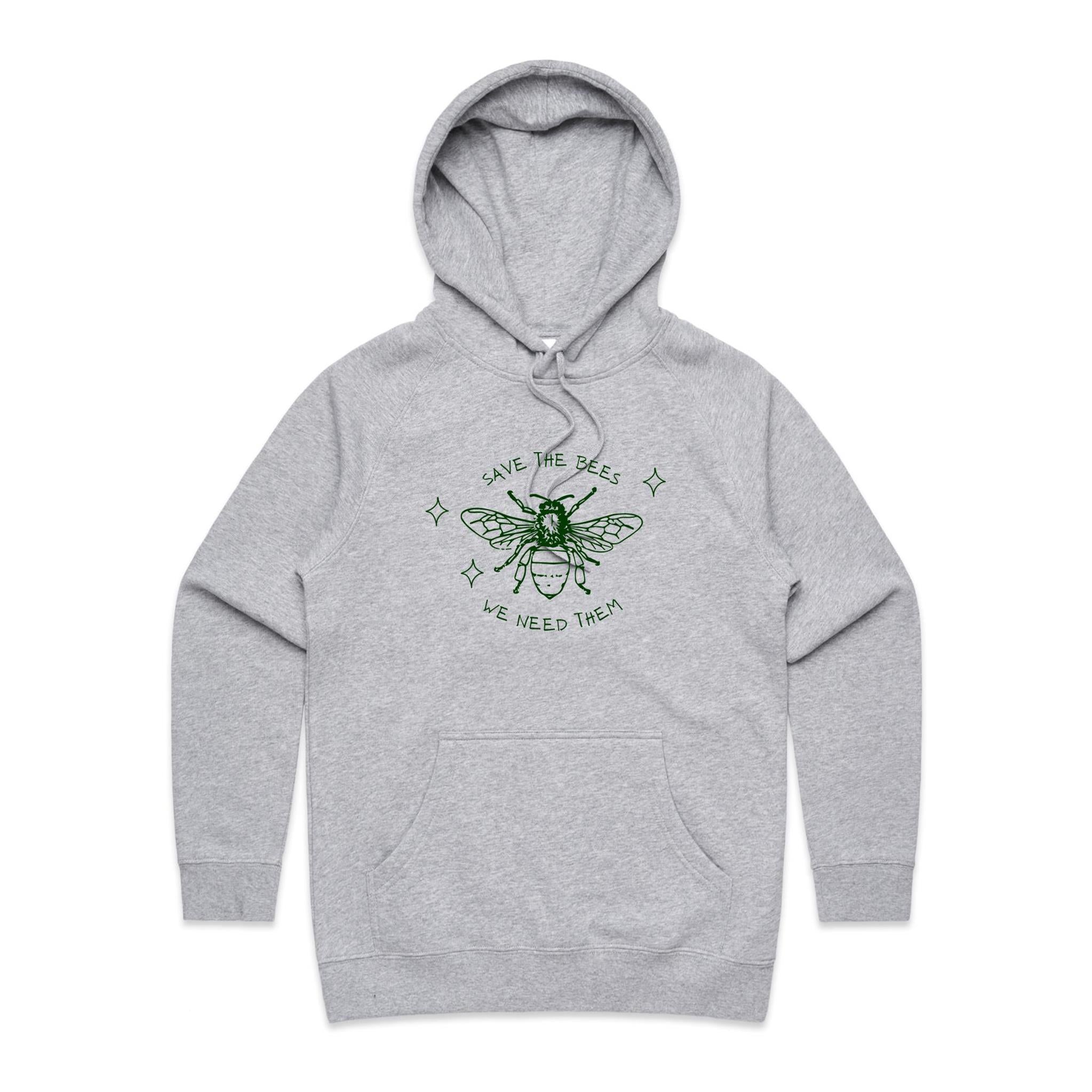Save The Bees - Womens Hoodie Grey Marle Womens Hoodie Environment Printed In Australia