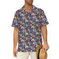 Graphic Flowers On Black Large MMen's Short Sleeve Hawaiian Shirt Men's Hawaiian Shirt (New) Plants Printed Offshore