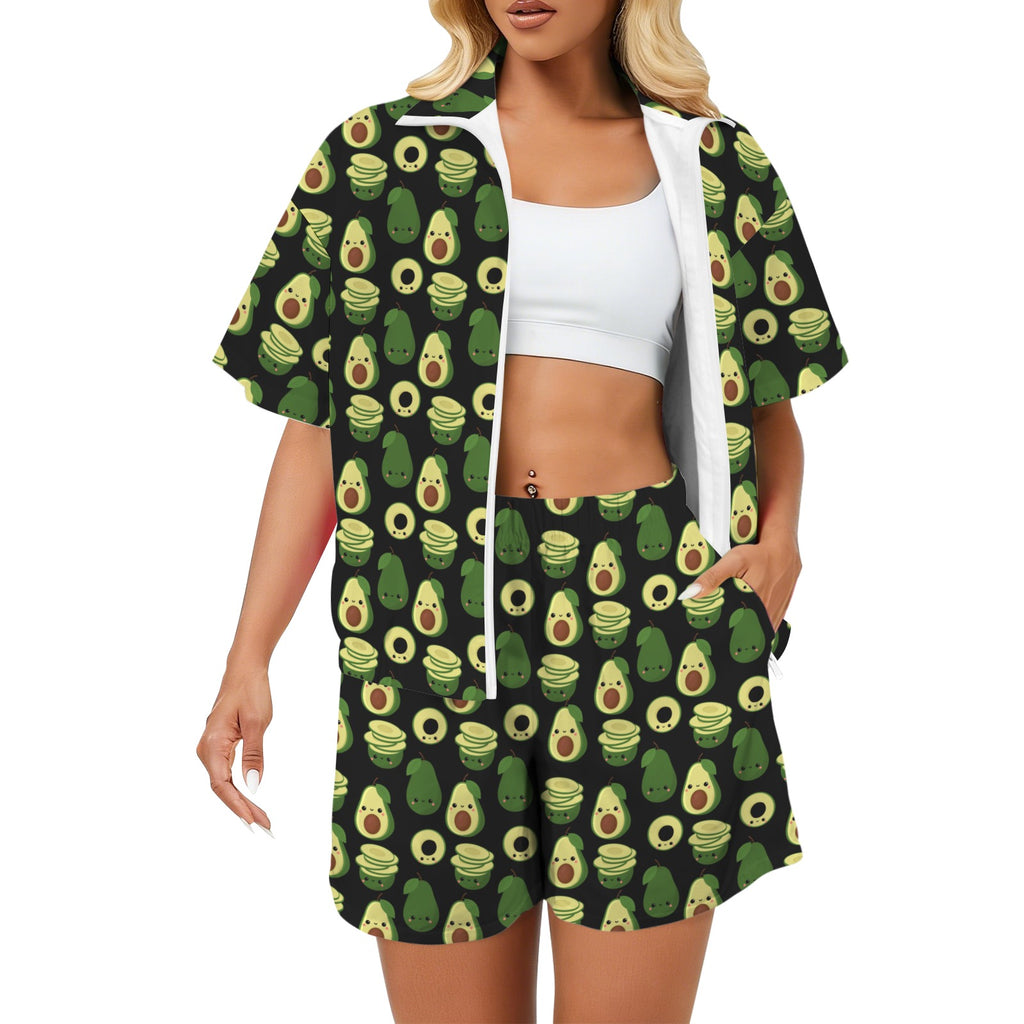 Cute Avocados Women's Windbreaker Short Set 2XL Women's Windbreaker Short Set Food Printed Offshore