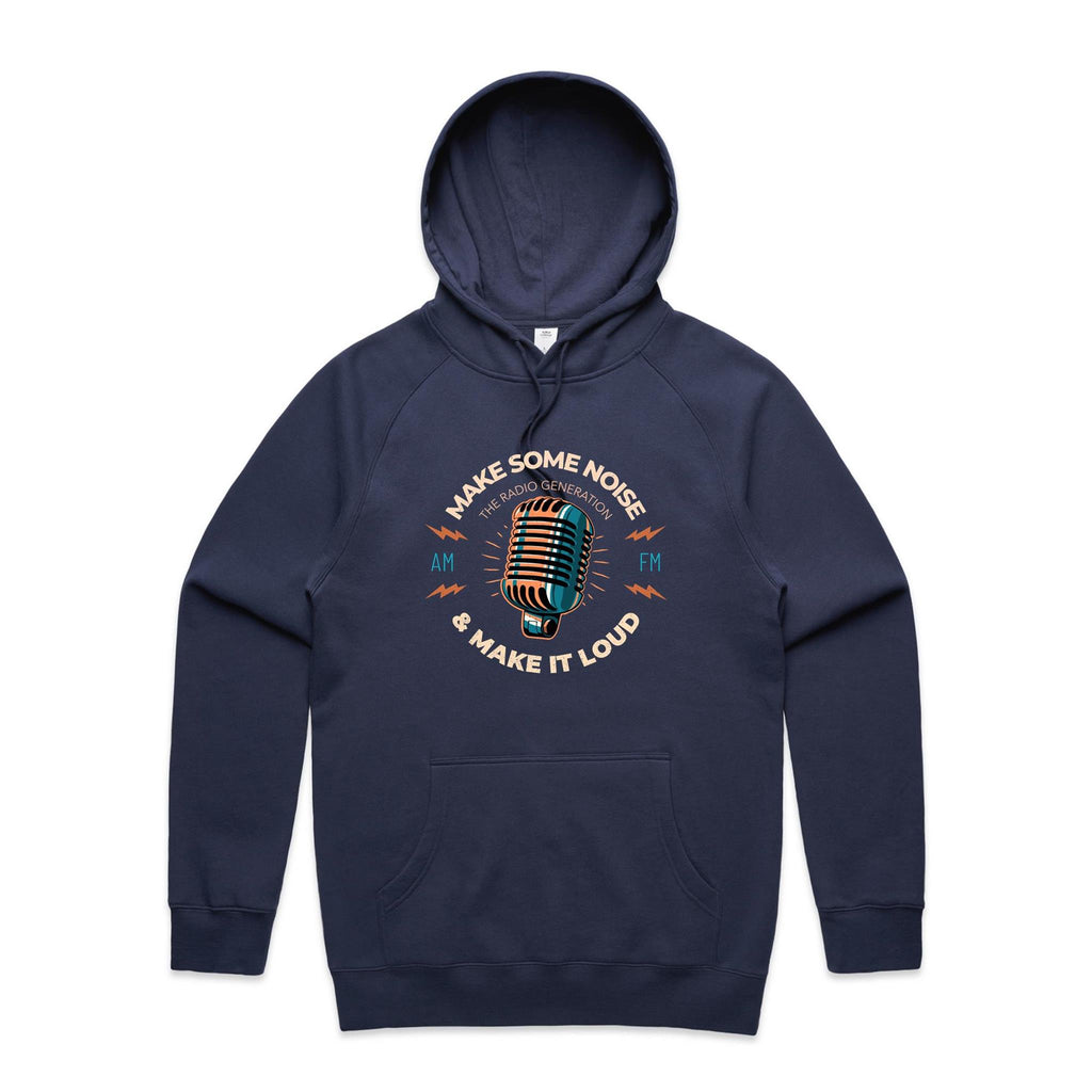 Make Some Noise, Retro Microphone - Mens Hoodie Midnight Blue Mens Hoodie Music Printed In Australia Retro