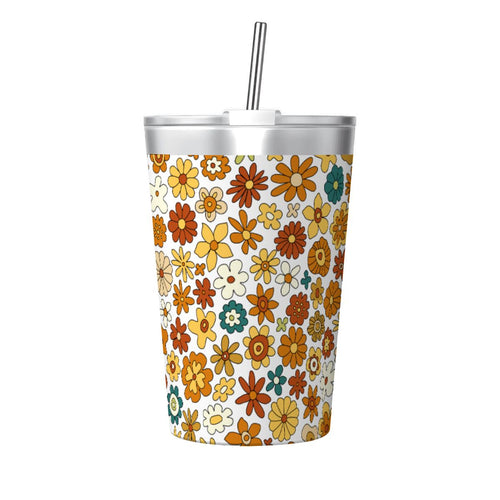 70's Style Floral Small Stainless Steel Travel Mug Cup 12oz/350ml