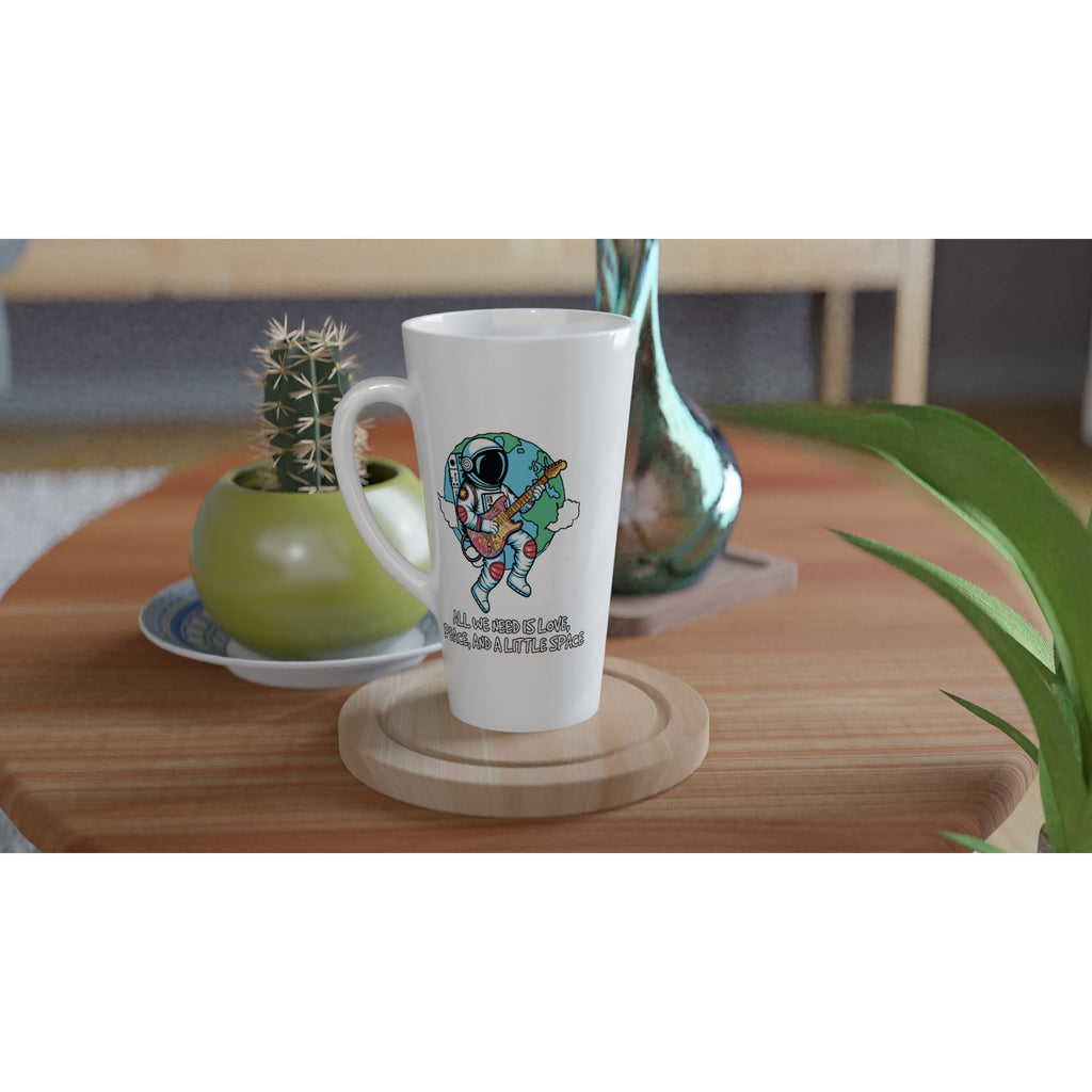 Astronaut, All We Need Is Love, Peace And A Little Space - White Latte 17oz Ceramic Mug Latte Mug Globally Fulfilled Space
