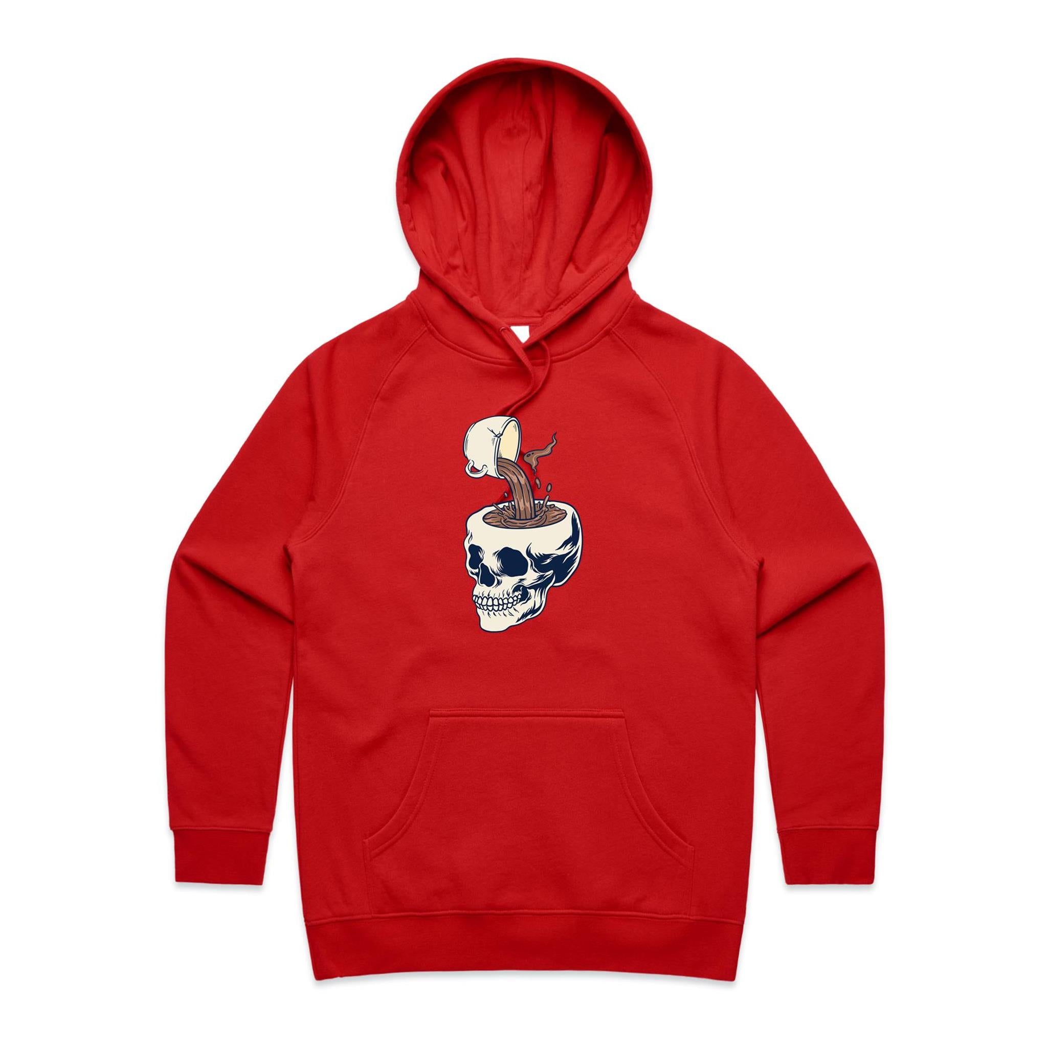 Coffee Skull - Womens Hoodie Red Womens 2XL Womens Hoodie Coffee Printed In Australia