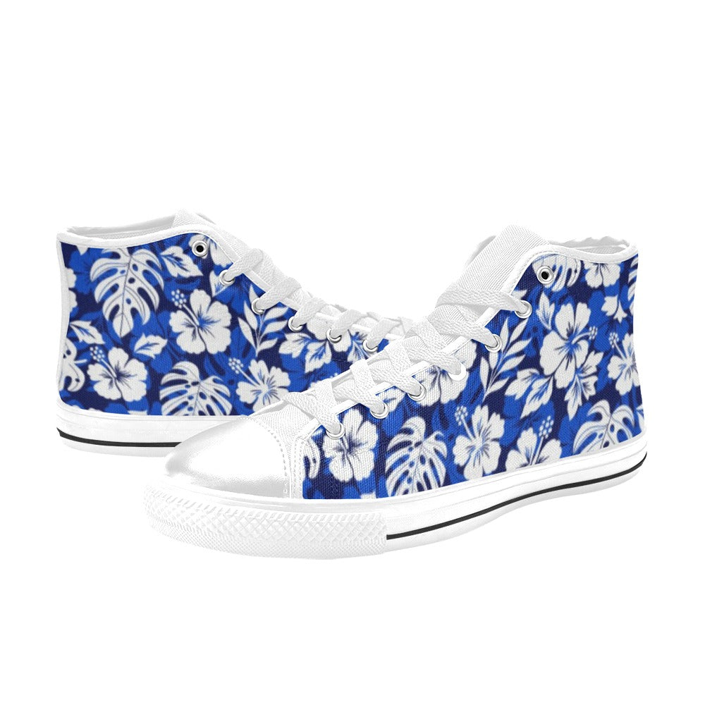 Blue Hawaiian Floral - Women's High Top Canvas Shoes Womens Classic High Top Shoes Plants Printed Offshore