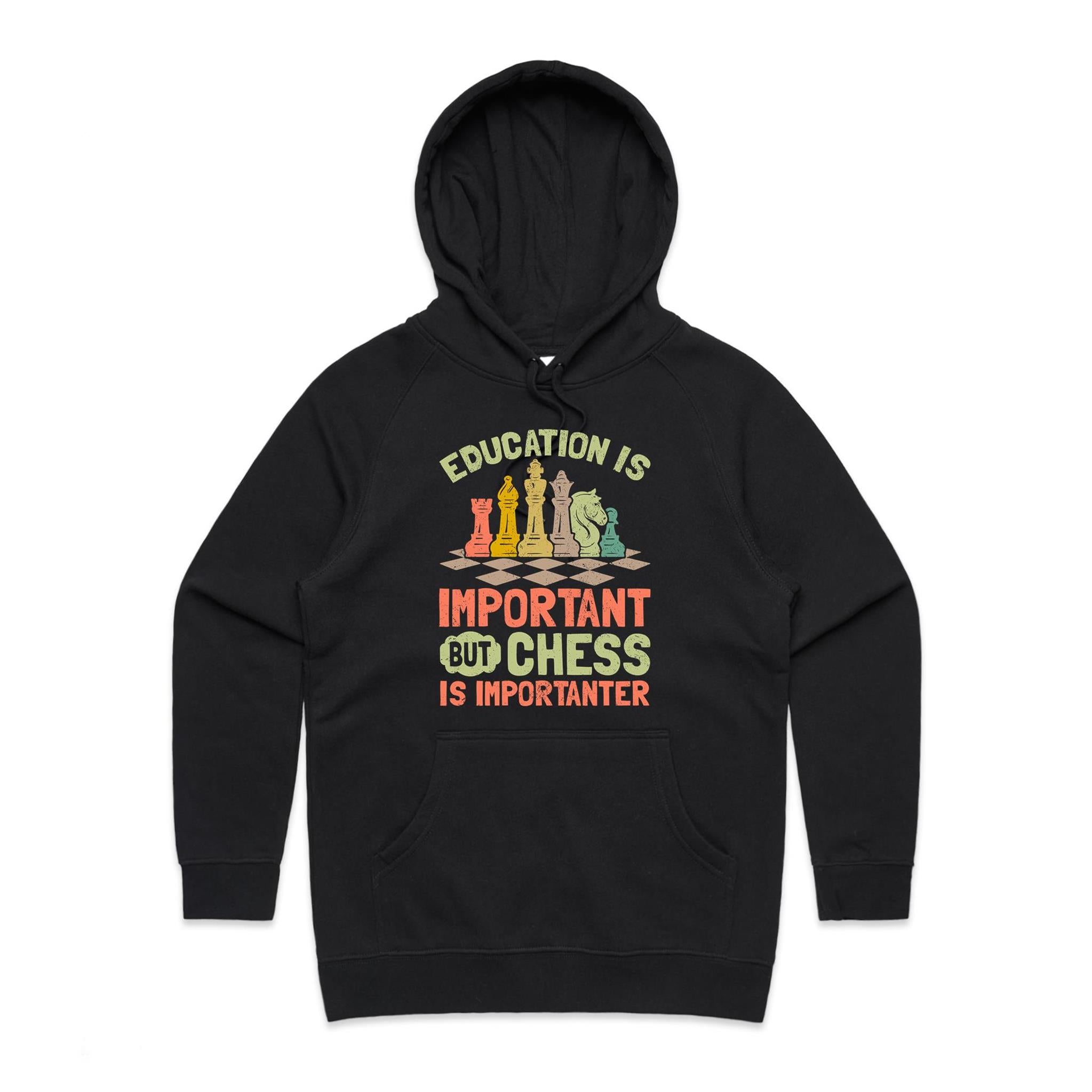 Chess And Education - Womens Hoodie Black Womens Hoodie Chess Games Printed In Australia