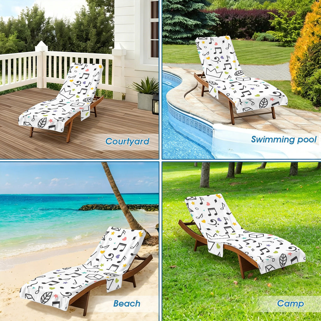 Music Time Beach Chair Towel Cover with Side Pockets