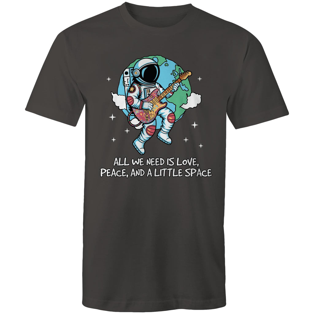 Astronaut, All We Need Is Love, Peace And A Little Space - Mens T-Shirt Charcoal Mens T-shirt Music Printed In Australia Space