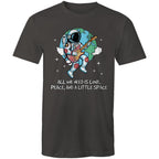 Astronaut, All We Need Is Love, Peace And A Little Space - Mens T-Shirt Charcoal Mens T-shirt Music Printed In Australia Space