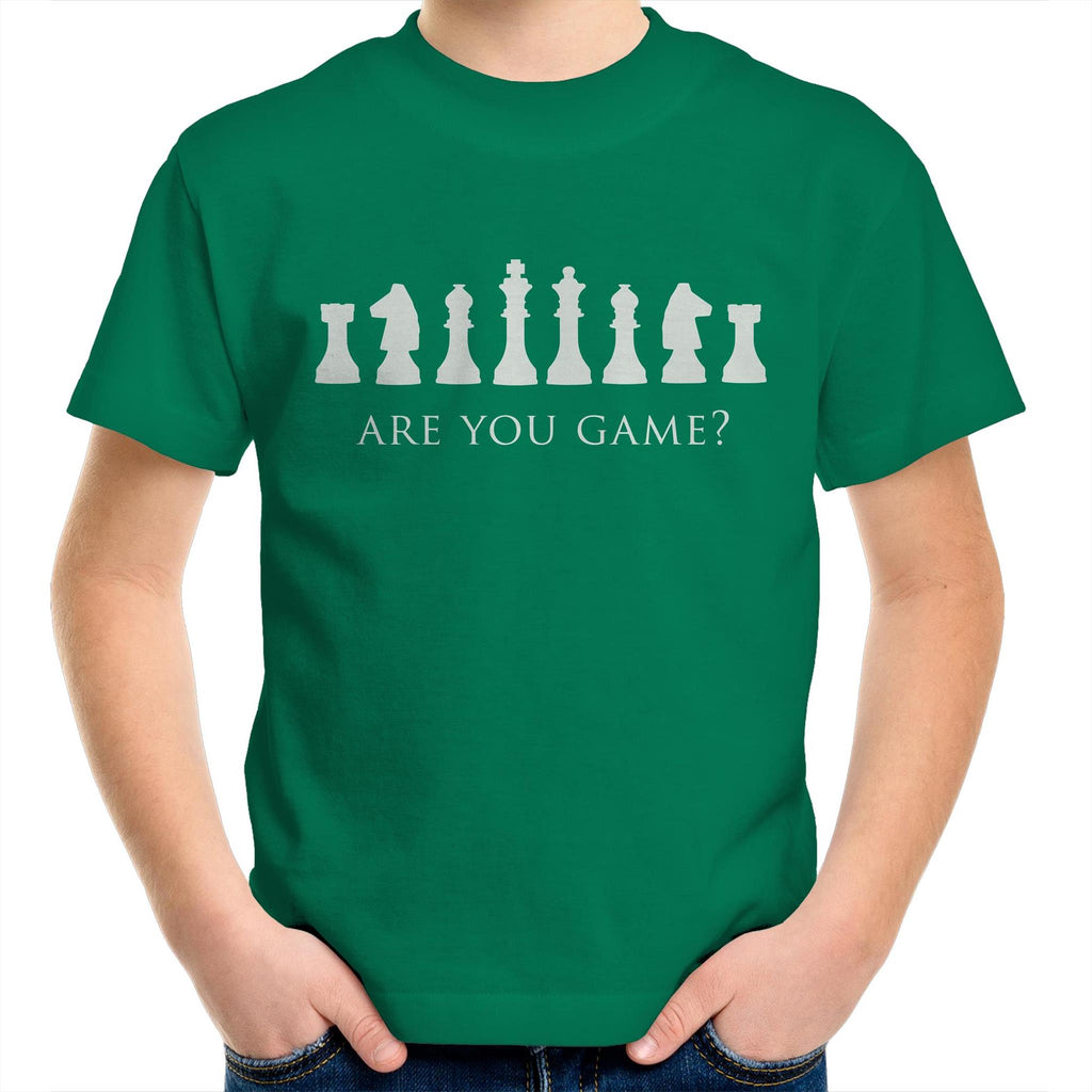 Are You Game, Chess Kids Youth T-Shirt Kelly Green Kids Youth T-shirt Chess Games Printed In Australia