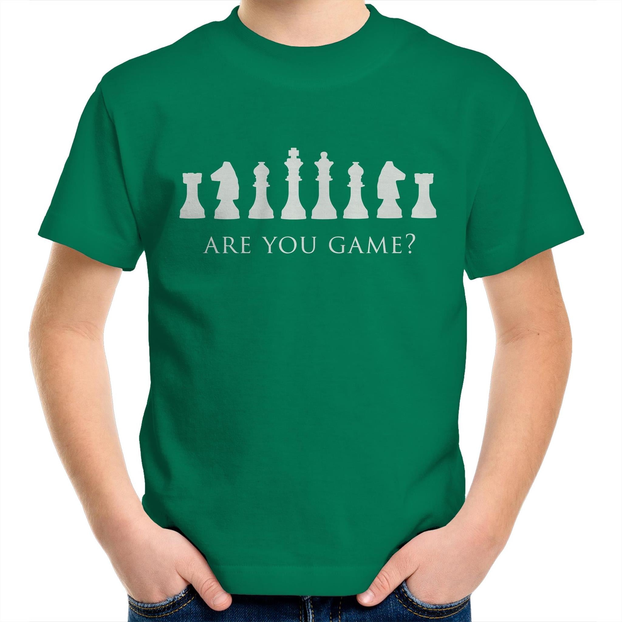 Are You Game, Chess Kids Youth T-Shirt Kelly Green Kids Youth T-shirt Chess Games Printed In Australia