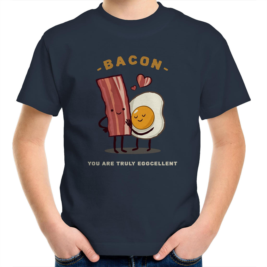 Bacon, You Are Truly Egg-cellent - Kids Youth T-Shirt Navy Kids Youth T-shirt Food Funny Printed In Australia