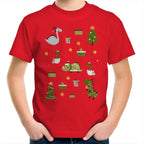 Cute Dinosaur Christmas - Kids Youth T-Shirt Red Kids Christmas T-shirt Christmas Printed In Australia