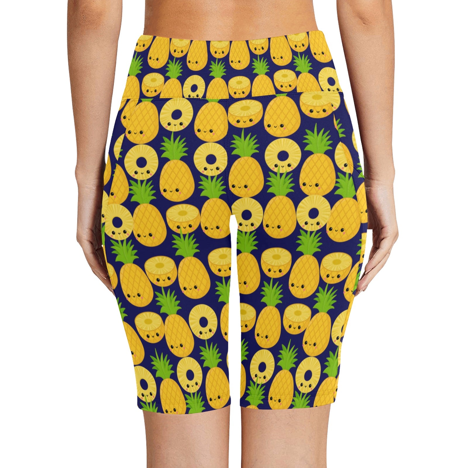 Happy Pineapples Women's Bike Shorts With Side Pockets Women's Bike Shorts Food Printed Offshore
