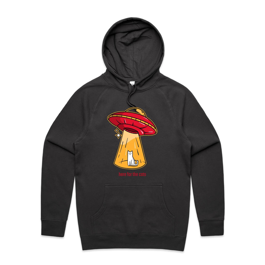 UFO, Here For The Cats - Mens Hoodie Coal Mens Hoodie animal Printed In Australia Sci Fi