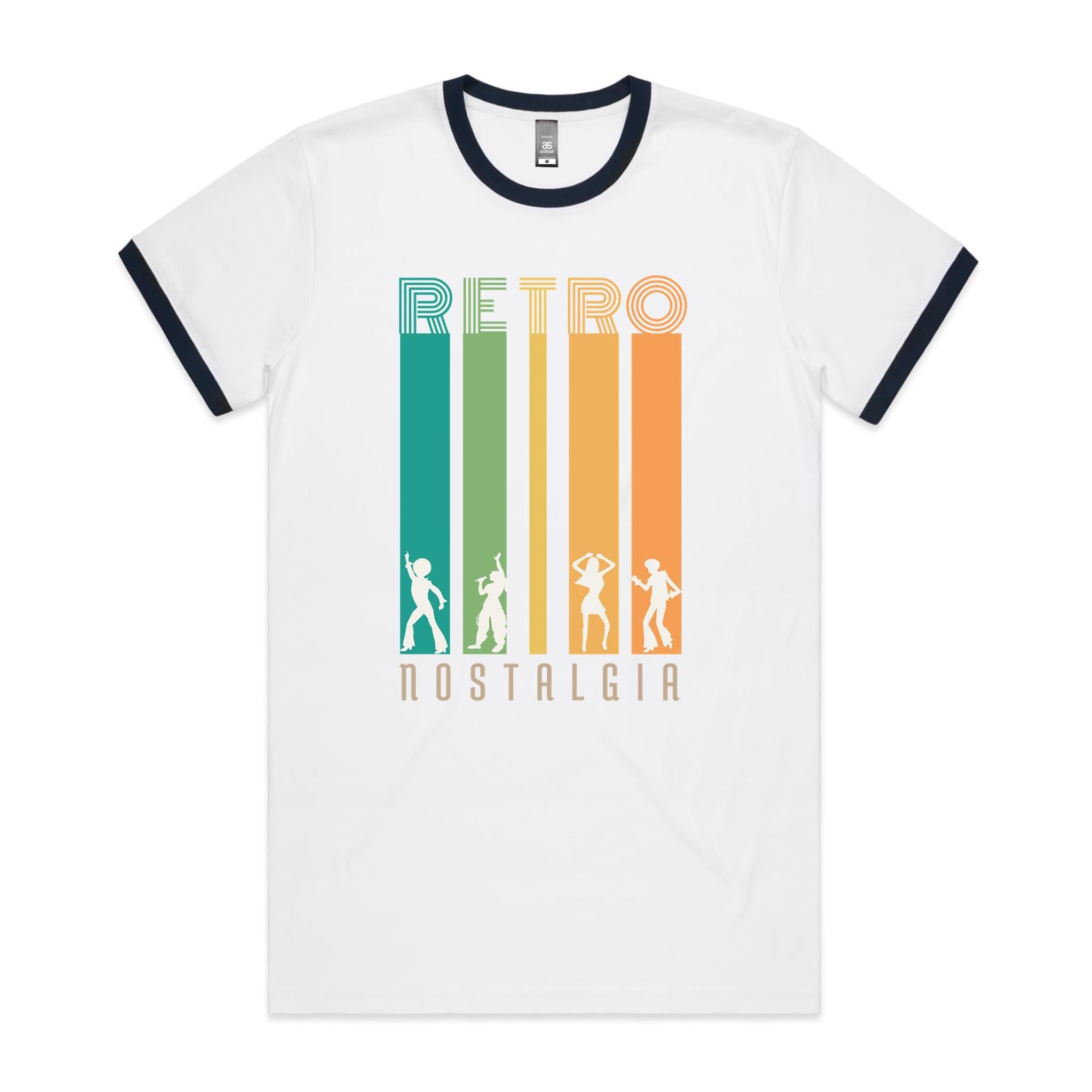 Retro Nostalgia - Staple Ringer Tee White Navy Ringer T-Shirt Printed In Australia Retro