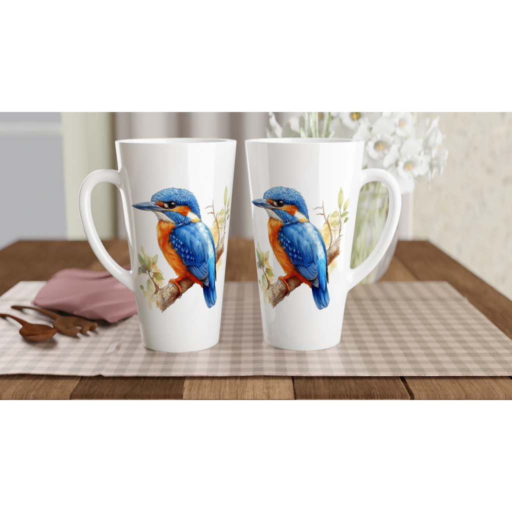 Personalise - Kingfisher, Australian Birds - White Latte 17oz Ceramic Mug Personalised Latte Mug animal Globally Fulfilled