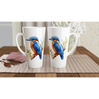 Personalise - Kingfisher, Australian Birds - White Latte 17oz Ceramic Mug Personalised Latte Mug animal Globally Fulfilled