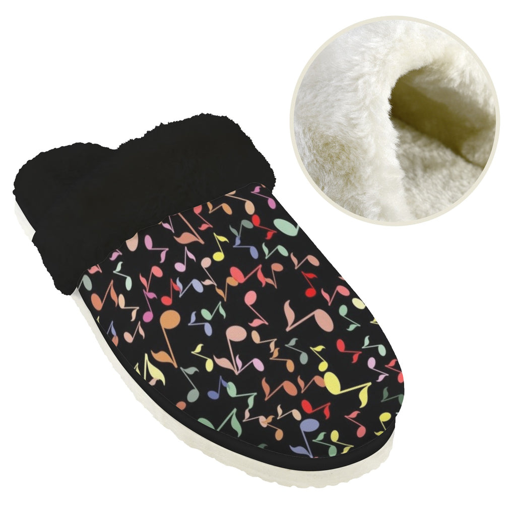 Quavers, Music Notes Women's Fur Trim Thick-Sole Indoor Slippers Women's Fur Trimmed Slippers Music Printed Offshore