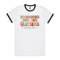 Bookmarks Are For Quitters - Staple Ringer Tee White Black Ringer T-Shirt Printed In Australia Reading
