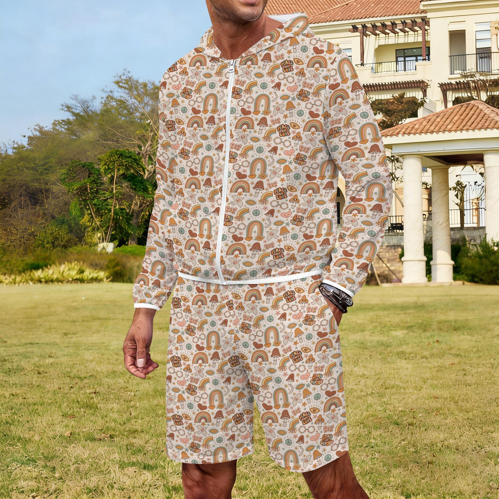 Peace And Love Men's Lightweight Sun Hoodie & Shorts Set Men's Lightweight Sun Hoodie & Shorts Printed Offshore Retro