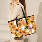 Halloween Ghosts PU Leather Tote Bag Large
