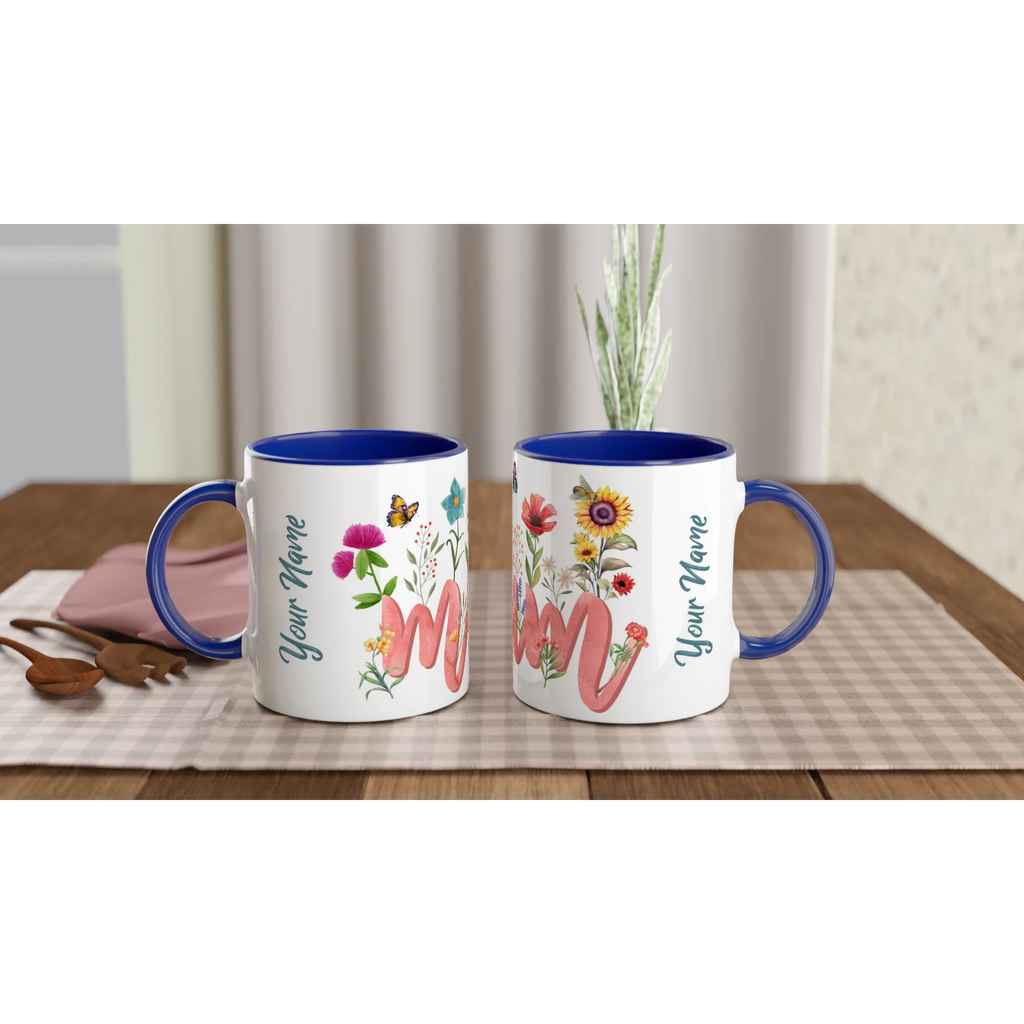 Personalised Mum With Flowers And Butterflies 11oz Ceramic Mug Ceramic Blue Personalised 11oz Mug Globally Fulfilled Mum