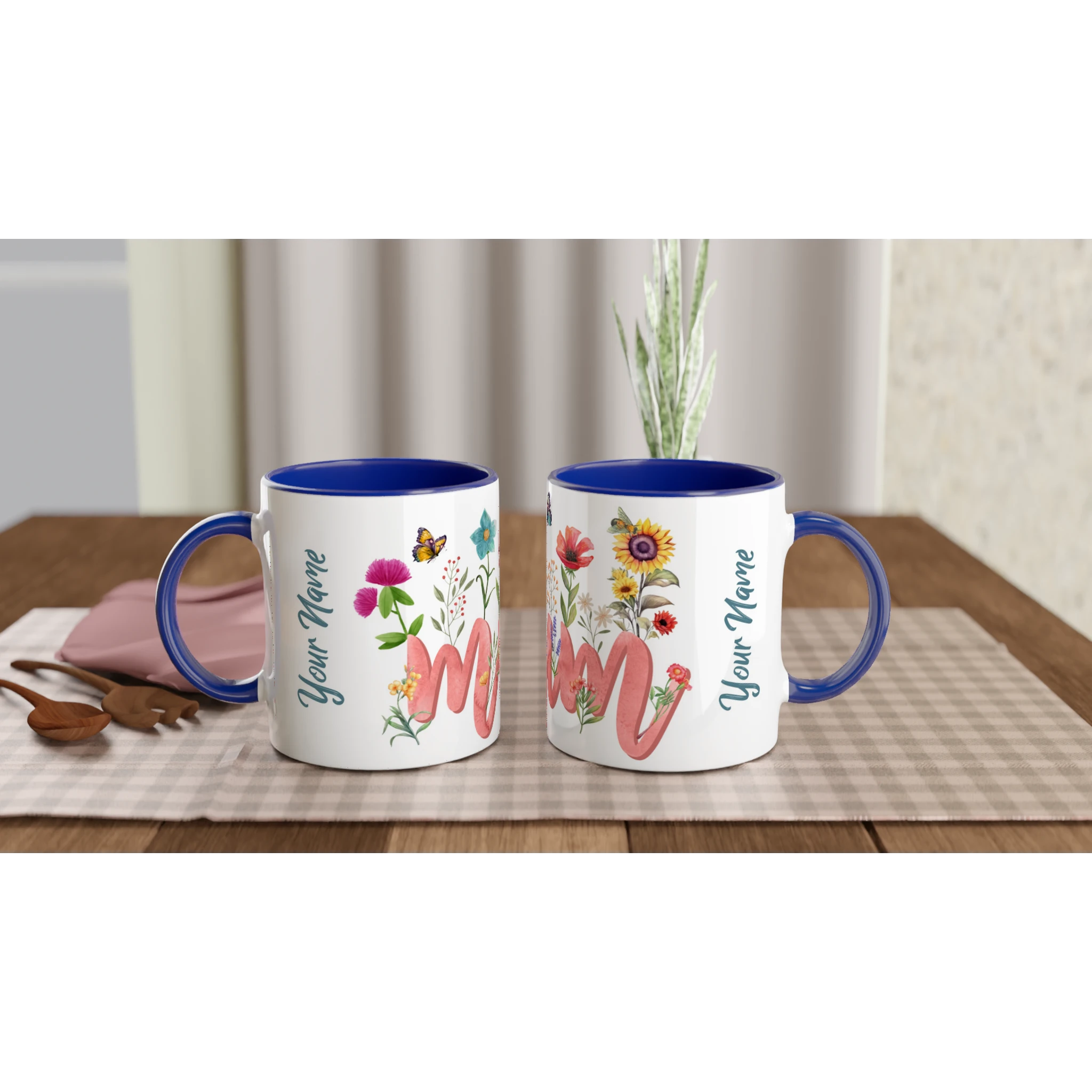 Personalised - Mum With Flowers And Butterflies - 11oz Ceramic Mug Ceramic Blue Personalised 11oz Mug Globally Fulfilled Mum