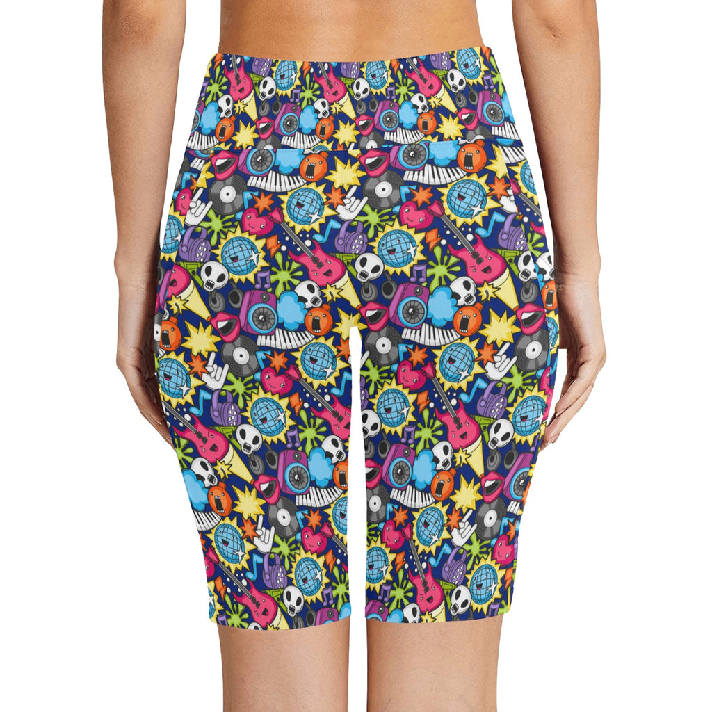 Sticker Music Women's Bike Shorts With Side Pockets Women's Bike Shorts Music Printed Offshore