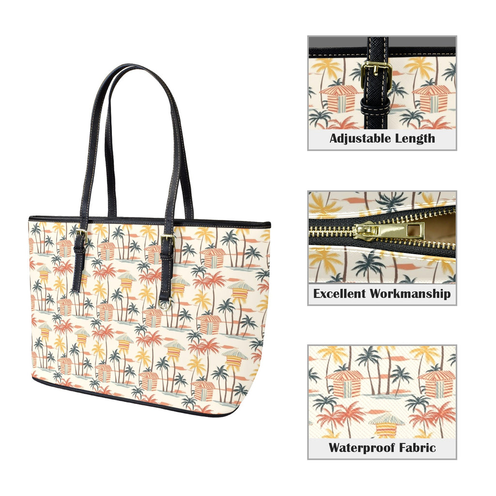 Beach Shack PU Leather Tote Bag Large Leather Tote Bag-Large Printed Offshore Summer Surf