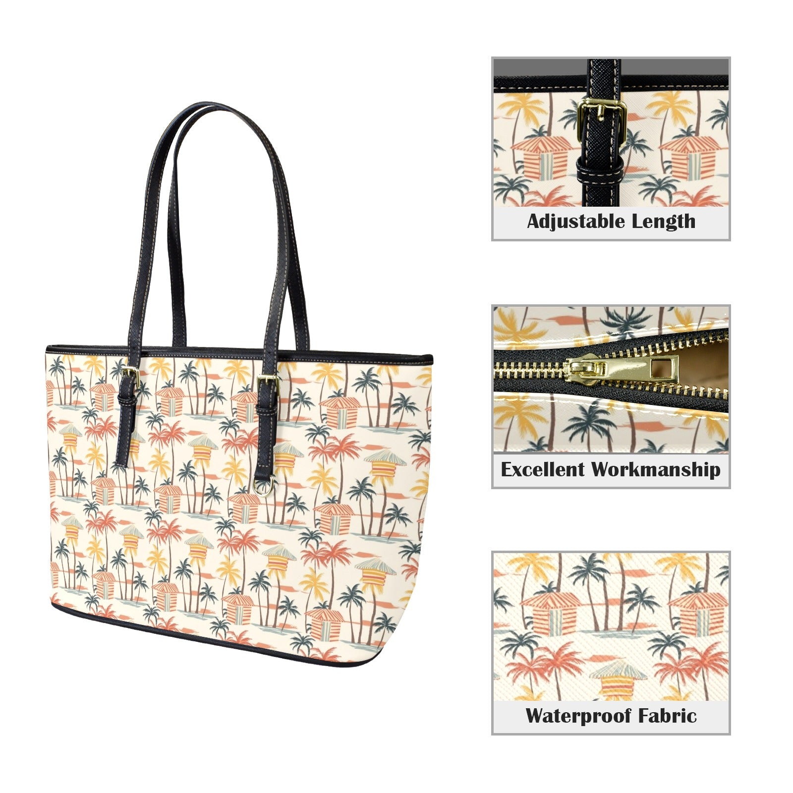 Beach Shack PU Leather Tote Bag Large Leather Tote Bag-Large Printed Offshore Summer Surf
