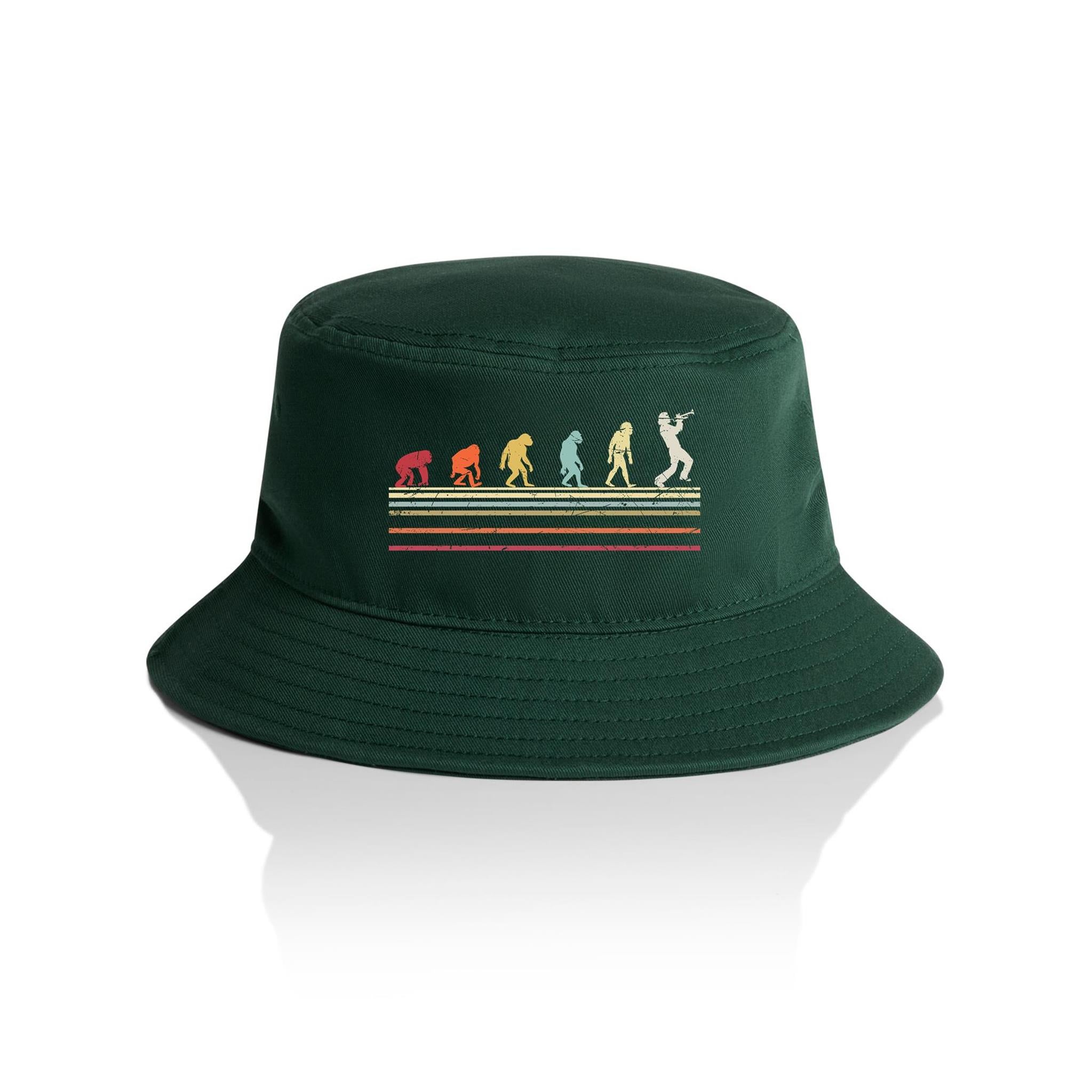 Evolution Of A Trumpet Player - AS Colour Bucket Hat Forest Green One Size As Colour Bucket Hat Music Printed In Australia