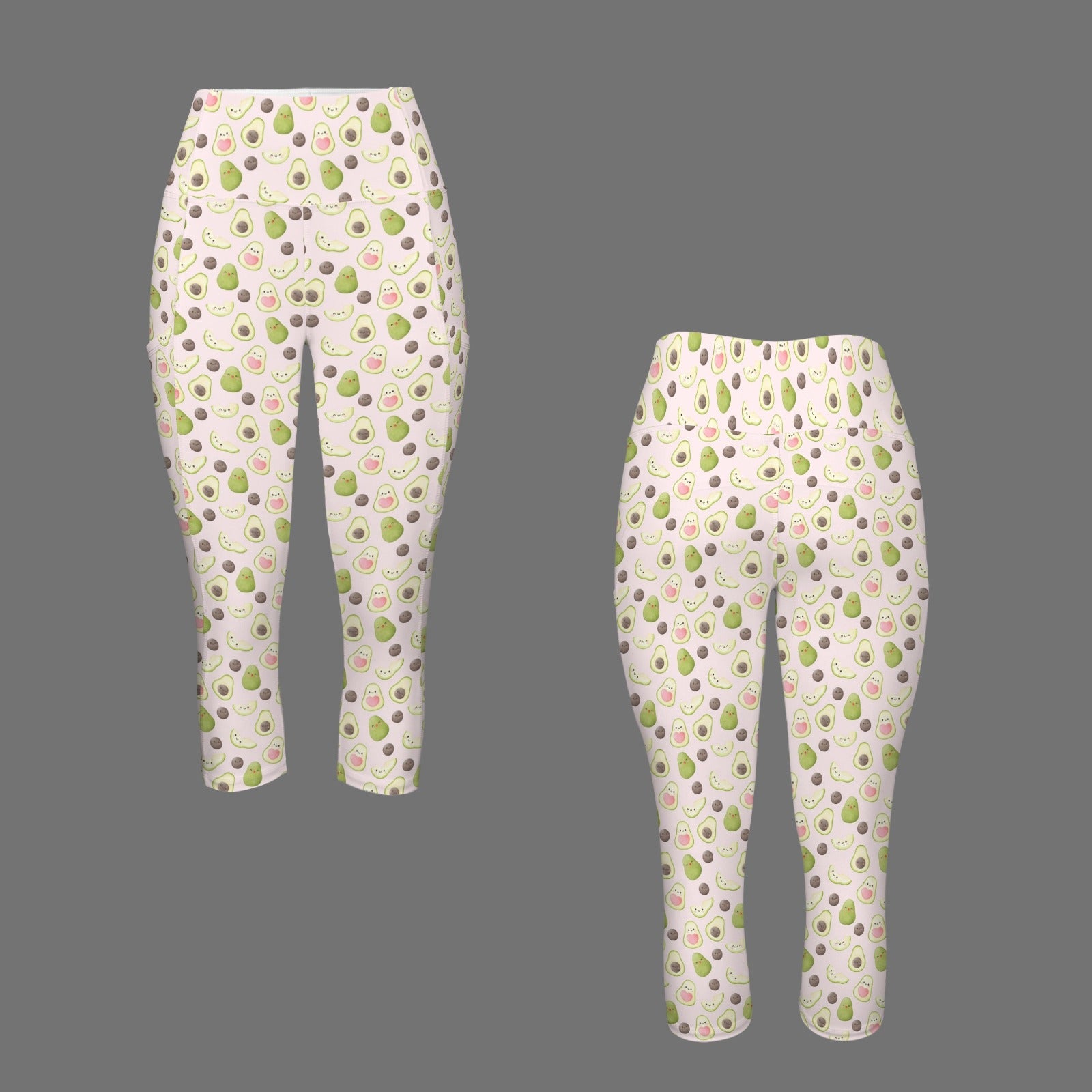 Avocado Love Women's High Waist Pocket Capri Yoga Leggings Women's High Waist Capri Yoga Leggings Food Printed Offshore