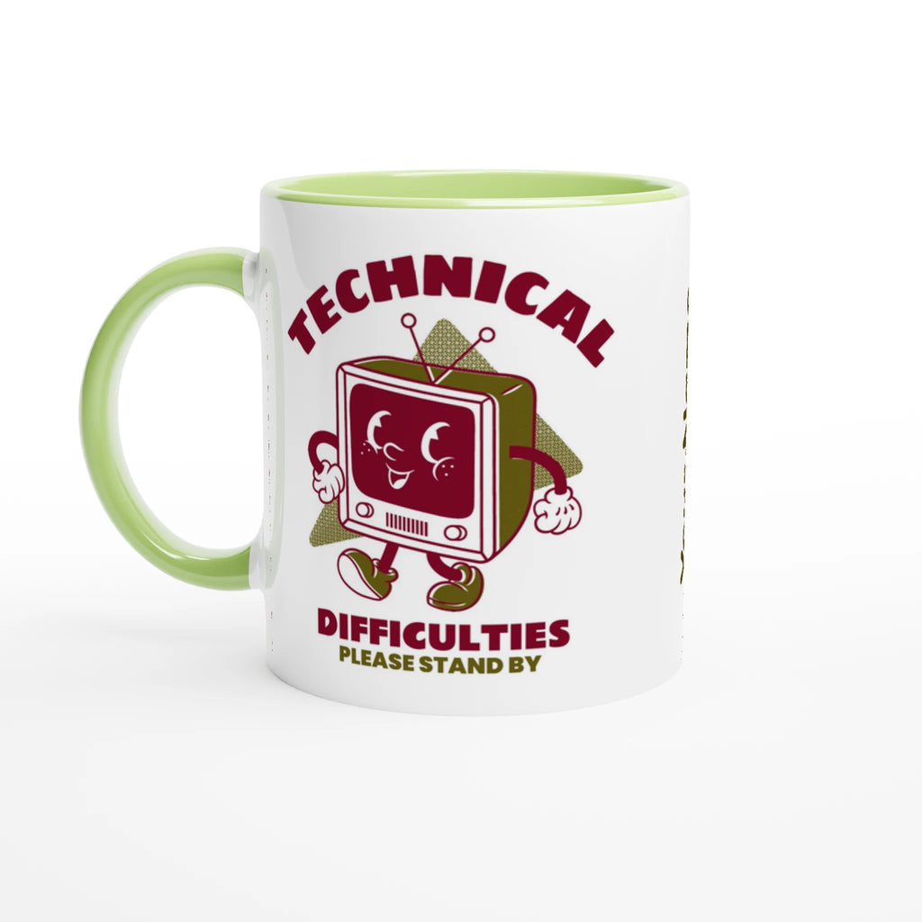 Personalised - Retro TV, Technical Difficulties - White 11oz Ceramic Mug with Colour Inside Ceramic Green Personalised 11oz Mug customise Globally Fulfilled personalise Retro Tech