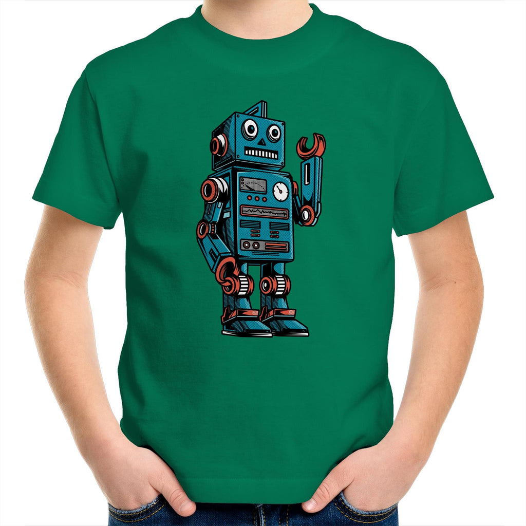 Robot - Kids Youth T-Shirt Kelly Green Kids Youth T-shirt Printed In Australia Sci Fi Tech
