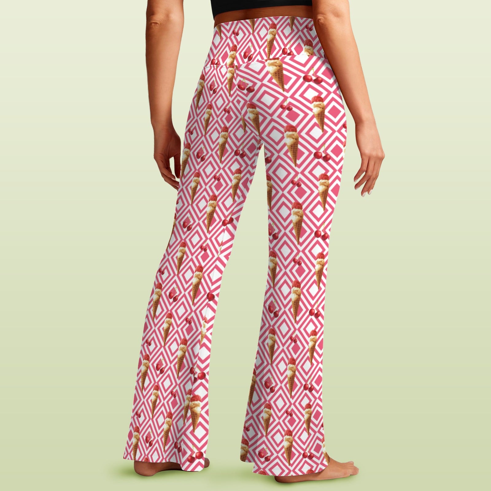 Cherry Ice-cream High Waist Crossover Tummy Control Flare Leggings High Waist Flare Leggings Food Printed Offshore
