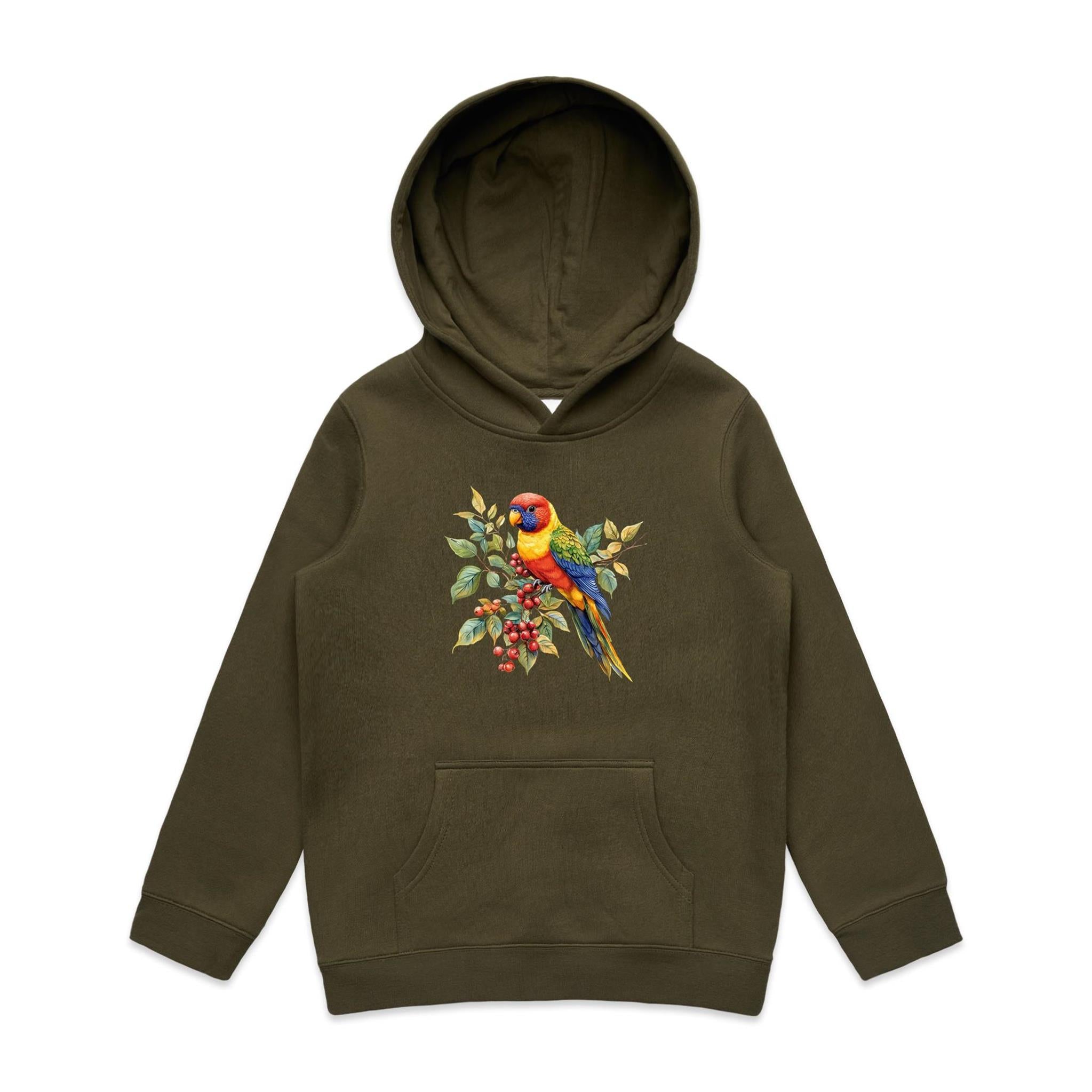 Lorikeet, Australian Birds - Kids Hoodie Army Kids Hoodie animal Printed In Australia